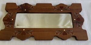Vintage Country Farmhouse Wooden Mirror Hand Painted Hearts Scalloped Edges 16x8